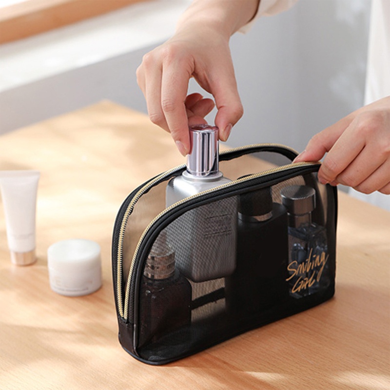 Túi Lưới Đựng Mỹ Phẩm Có Tay Cầm Khóa Kéo Tiện Dụng