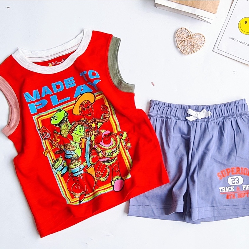 Đồ bộ sát nách bé trai viền cổ in hình mặc hè bé trai 1 2 3 4 5 6 tuổi MINTSCLOSET Mint's Closet - DB8055