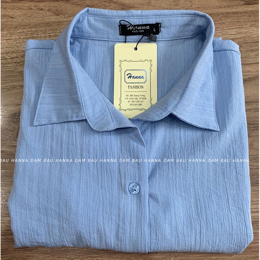 [HANNA] Áo bầu sơ mi trắng tay lỡ công sở CÓ SIZE 40-80KG vải đũi cao cấp thấm mồ hôi tốt thoáng mát mùa hè cho bé ty đư
