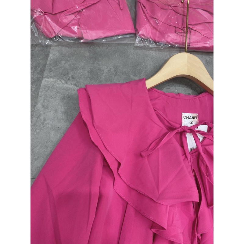 Váy bbdoll hồng phối cổ bèo nơ hàng đẹp chất thô mềm⚡️Ảnh thật | BigBuy360 - bigbuy360.vn