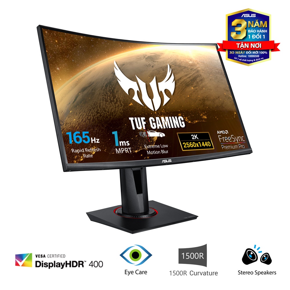Màn Hình Game Cong ASUS TUF Gaming VG27WQ 27&quot; 2K HDR400 165Hz 1ms MPRT G-SYNC Compatible 2 Loa FreeSync-Hàng Chính Hãng
