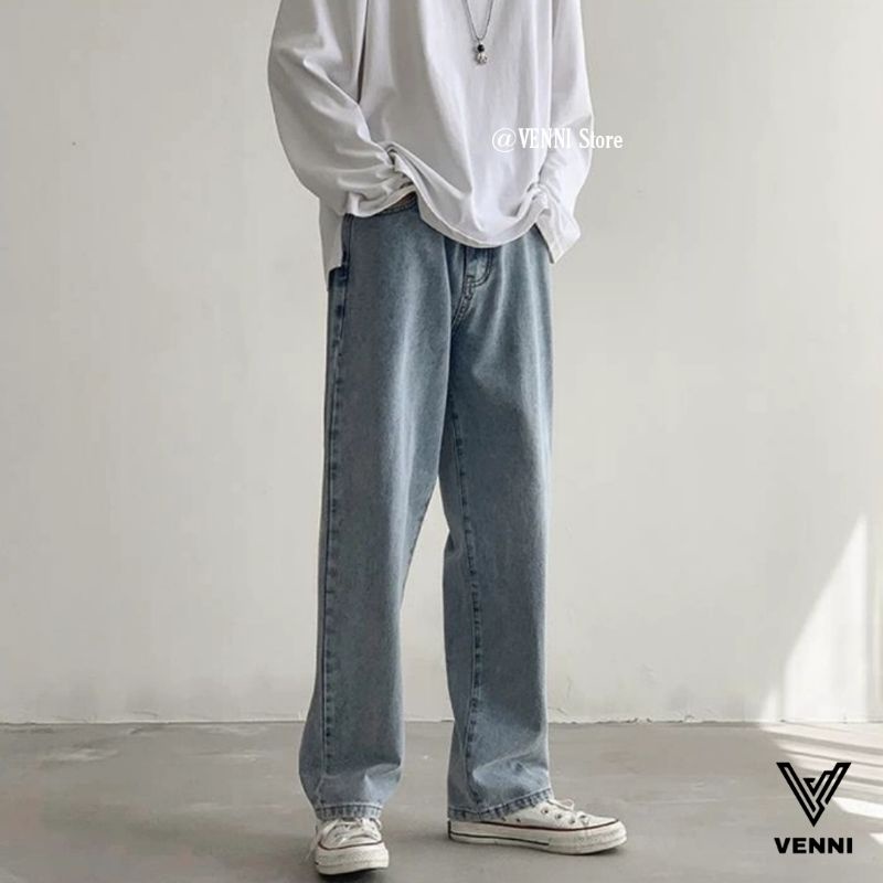 Quần jean VENNI nam nữ ống rộng quần dáng suông màu xanh nhạt - JOR01 | BigBuy360 - bigbuy360.vn