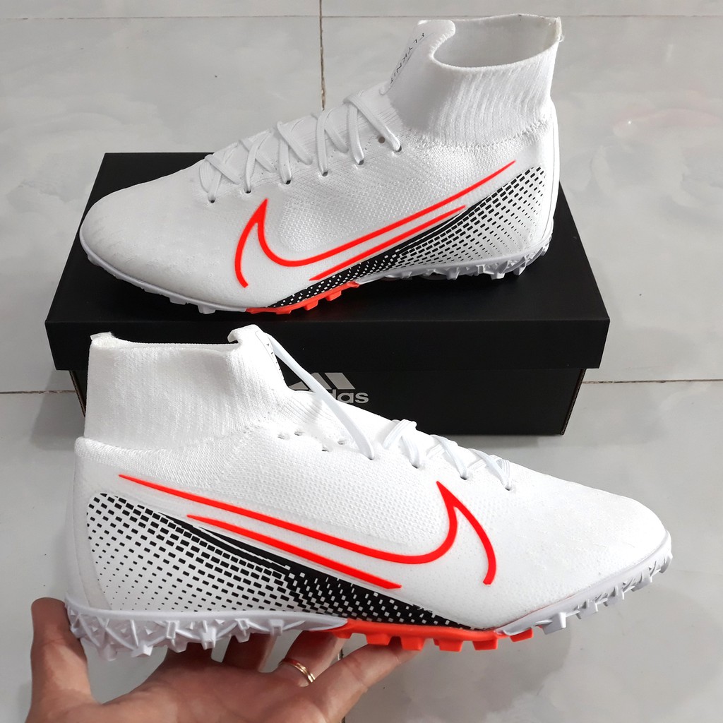 Giày Bóng Đá Mercurial Superfly 7 Elite Trắng Vạch Cam Cao Cổ TF ( Tặng kèm hộp )