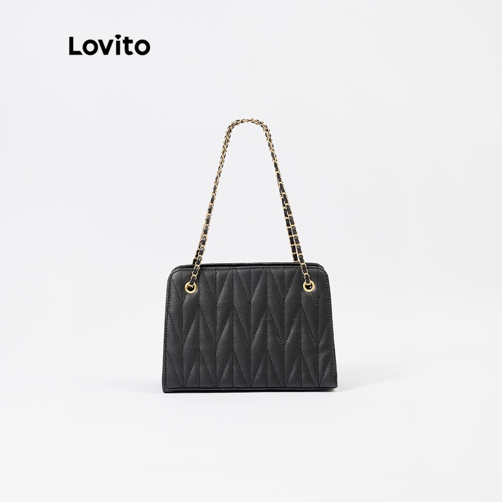 Lovito Thanh lịch Trượt chần gòn Dây kéo Hình vuông Hình dạng Chuỗi Túi vuông L244BA07 (Đen / Trắng / Trắng / Kaki)