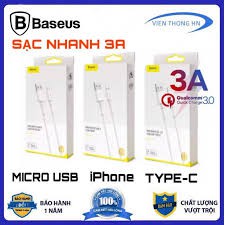 Cáp Baseus sạc nhanh và truyền dữ liệu Mini White  CHO ANDROID, MICRO USB