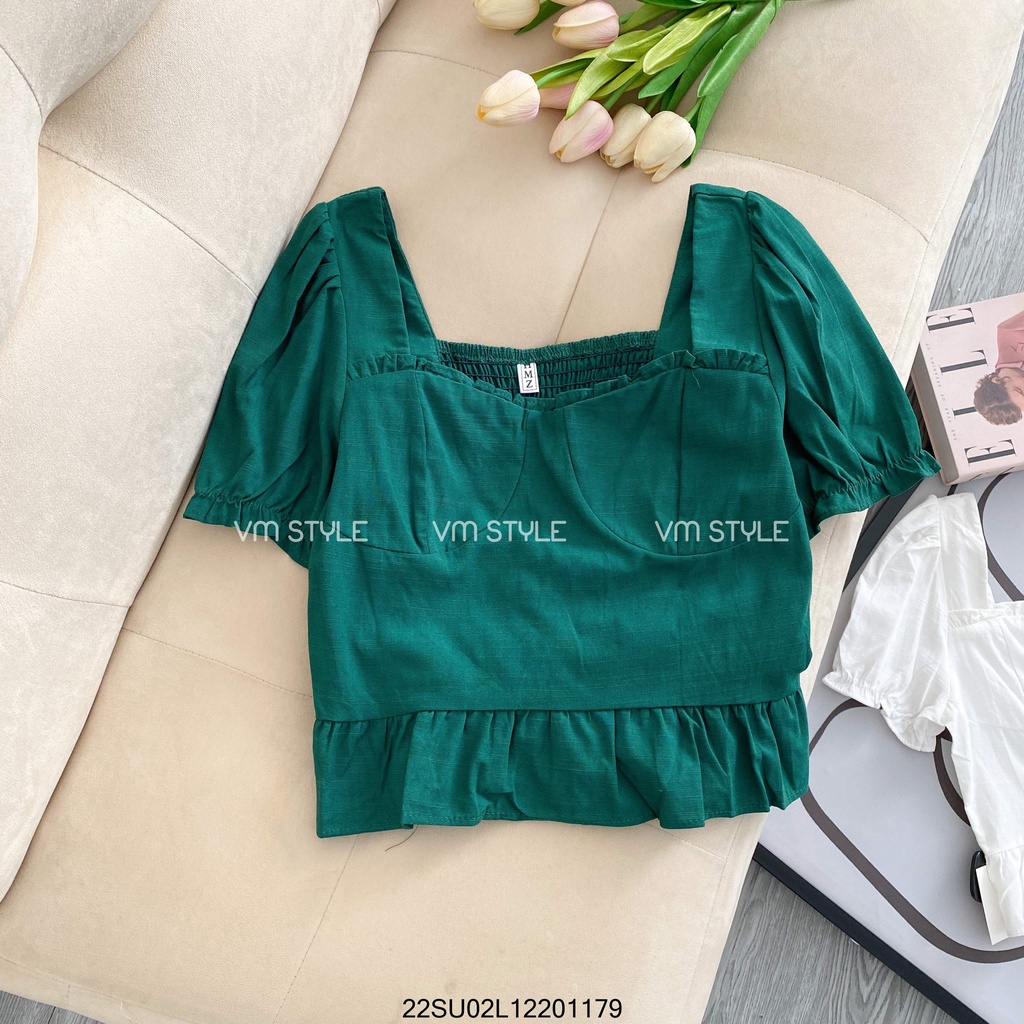 Áo tay ngắn cổ vuông phối bèo 912 VM STYLE áo kiểu điệu đà thời trang nữ ulzzang Hàn Quốc 22SU02L12201