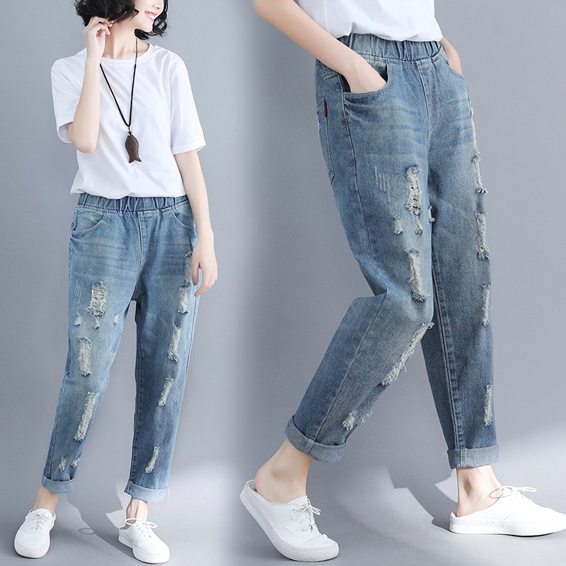B111 Quần bò bigsize mài rách thời trang