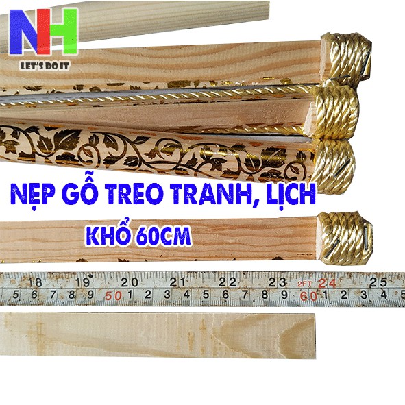 Nẹp gỗ dây thừng treo tranh/lịch 60cm