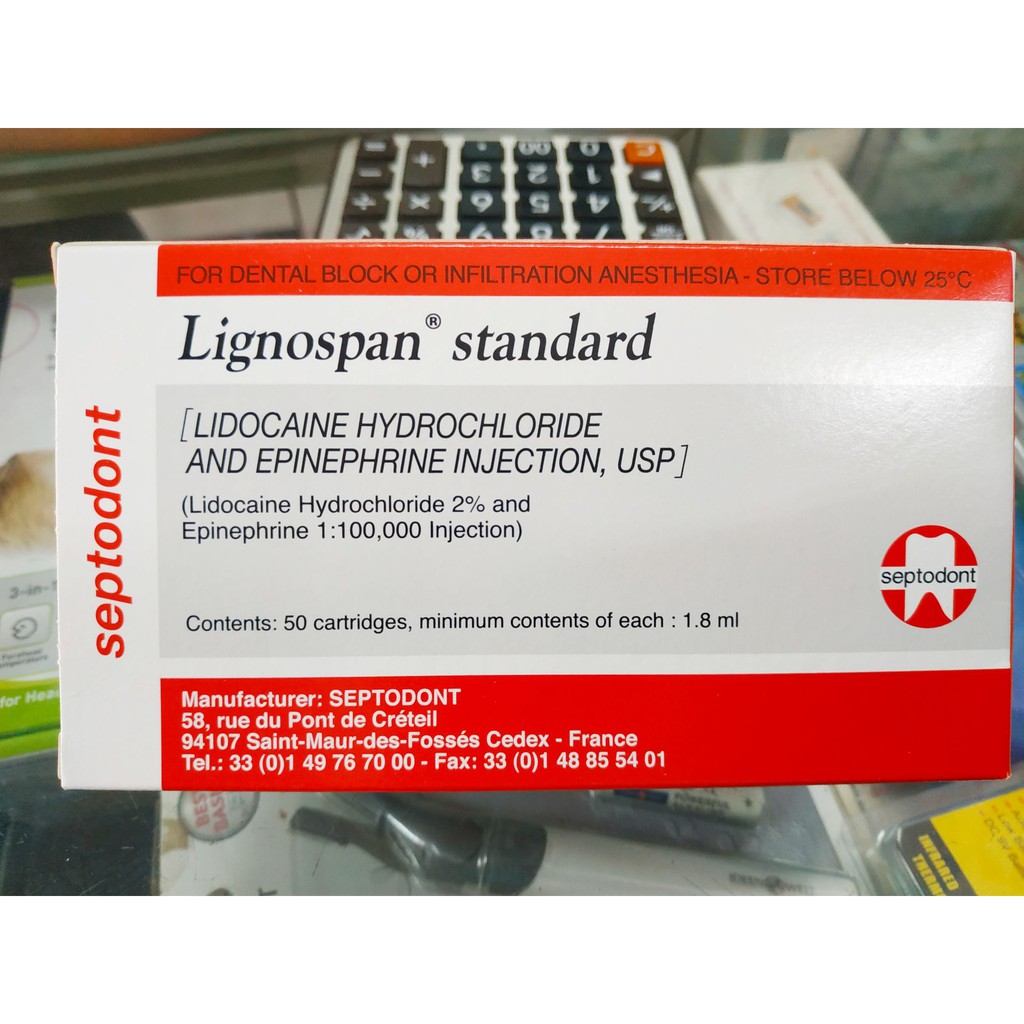 Ống tiêm Pháp Septodont đỏ Lignospan Standard 2% 1 hộp 50 ống