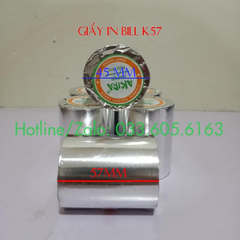 Giấy in bill K57 phi 45 - Giấy in nhiệt 57mm bọc giấy bạc