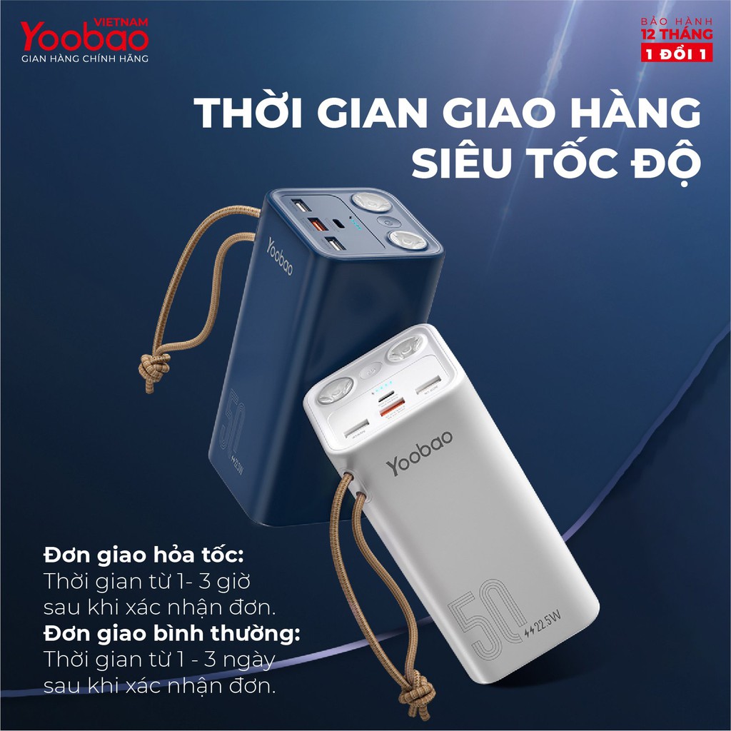 Pin sạc dự phòng YOOBAO H5/L50 dung lượng 50000 mAh, tích hợp đèn pin siêu sáng, hỗ trợ các giao thức sạc nhanh