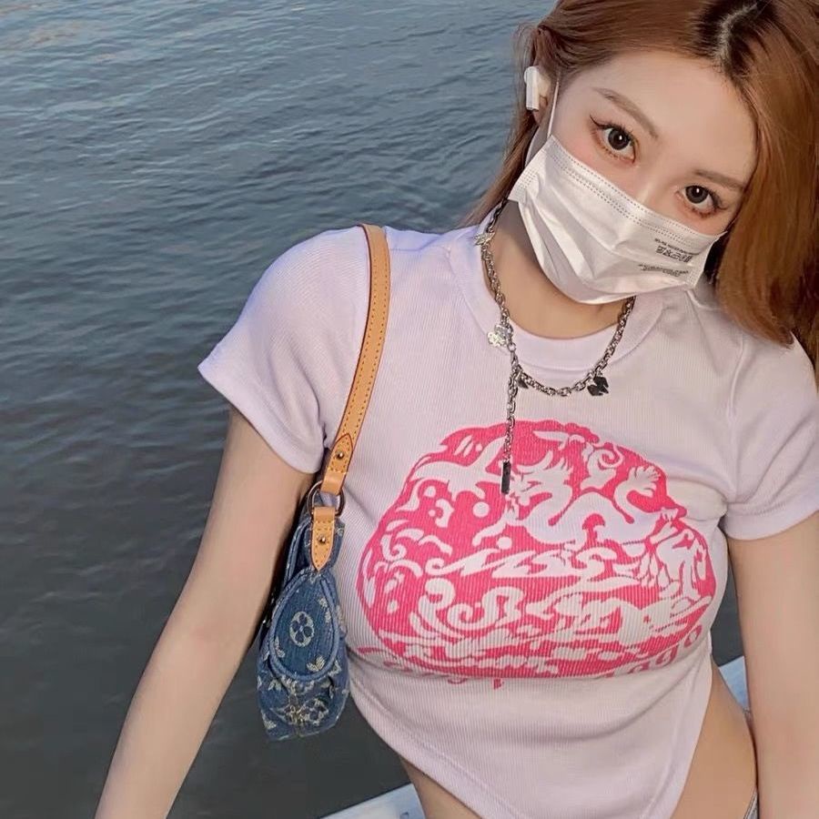 Jiashucheng Áo Thun Ngắn Tay Lưng Cao Thời Trang Mùa Hè Phong Cách Pháp Cho Nữ