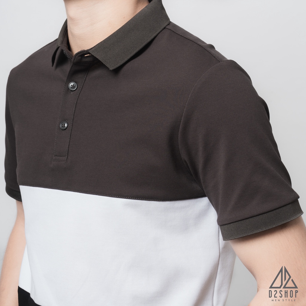Áo thun polo nam D2shop, áo polo nam phối 3 màu xám trắng đen