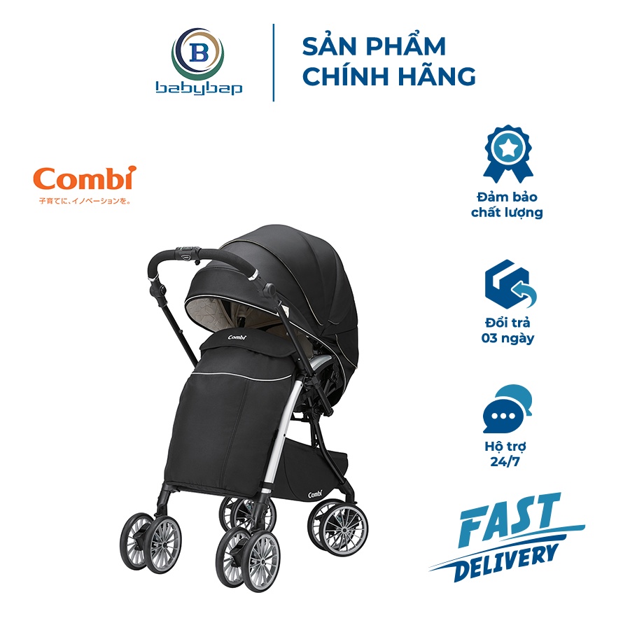 Xe Đẩy Combi Umbretta 4 Bánh Quay Tự Động Premium New black Xe Đẩy Miền Nhiệt Đới