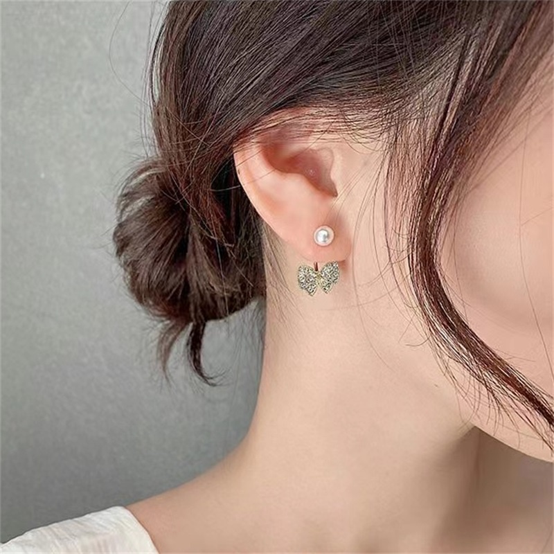 Bông Tai Bạc s925 Hình Nơ Đính Ngọc Trai Phong Cách Hàn Quốc