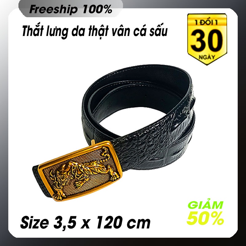 Thắt lưng nam da thật lớp 2 vân cá sấu khóa kim loại hình Cọp - Đại bàng phiên bản 2021 mới nhất - có video sản phẩm.