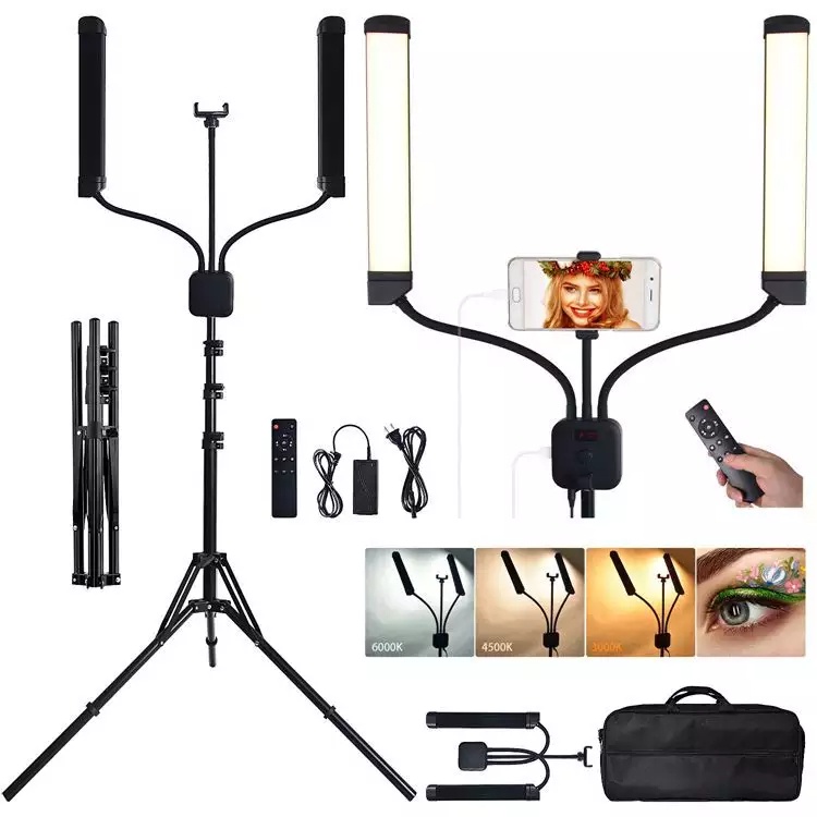Đèn 2 râu quay Tiktok DOUBLE ARM LED 2 râu 3 màu LIVESTREAM chuyên dùng trong spa tattoo nối mi phun xăm trang điểm live