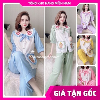 Đồ bộ nữ mặc nhà cổ bèo tiểu thư chất kate mềm in gấu Brown in hình hoạt hình dễ thương DBKIHTN61