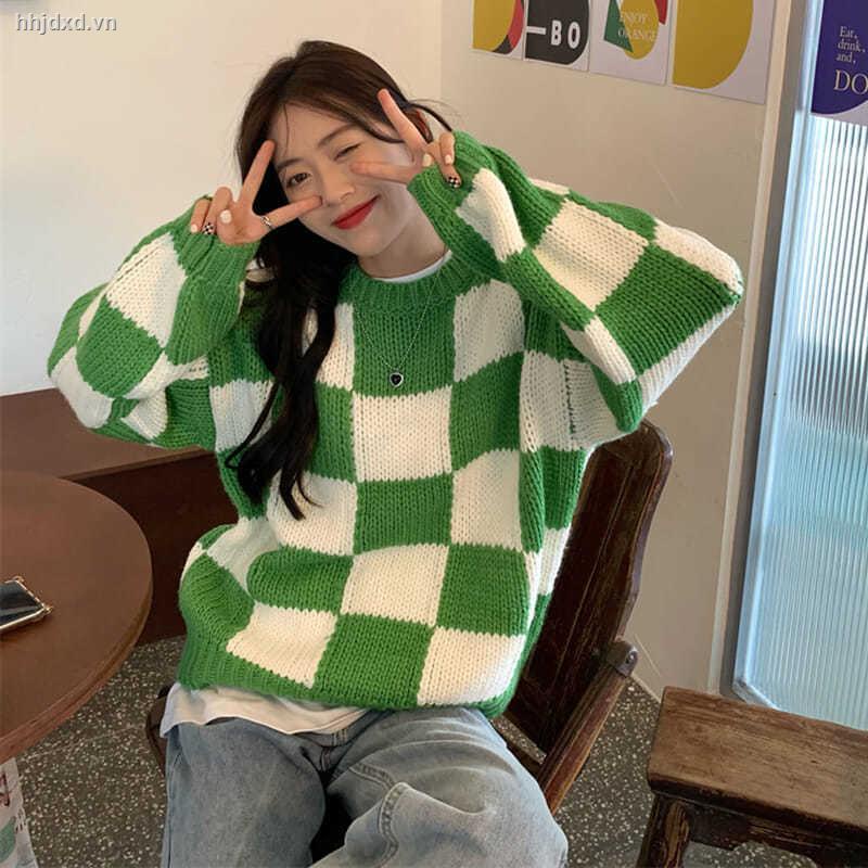 Áo len dài tay dáng rộng họa tiết kẻ sọc phong cách Hàn Quốc thời trang thu 2021