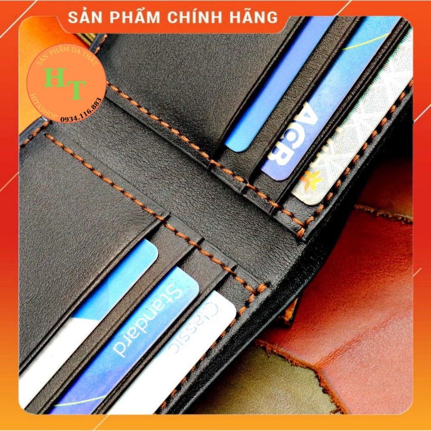 Ví da bò may thủ công cao cấp - Cam kết 100% da bò thật - Ví ngang - Hàng chính hãng thương hiệu HM Leather - B01
