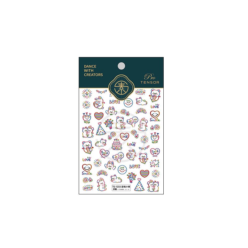 Miếng Dán Trang Trí Móng Tay Trong Suốt Họa Tiết Gấu Happy Day 5D TS-1233