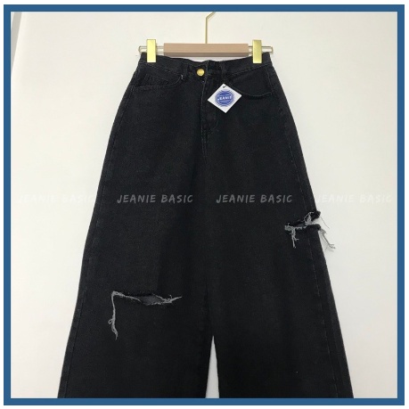 Quần Jeans BAGGY Loang Rách Quần Jeans Nữ Ống Suông Dài Rách Gối Quần Jean Loang Xanh Đen -CHUẨN HÀN KR STYLE Free Ship