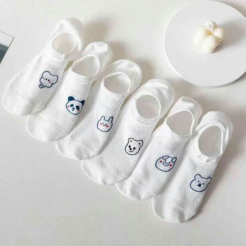 Tất/ Vớ hài trắng cổ ngắn cotton mềm co giãn, hình in gấu