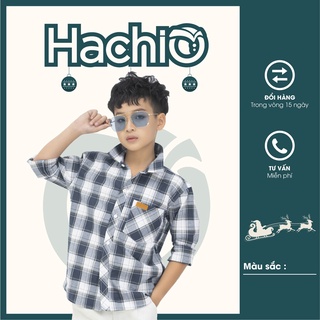 [HACHIO] Áo sơ mi cho bé trai, áo dài tay trẻ em có lỗ thoáng khí họa tiết kẻ caro màu xanh trắng, chất vải sạch