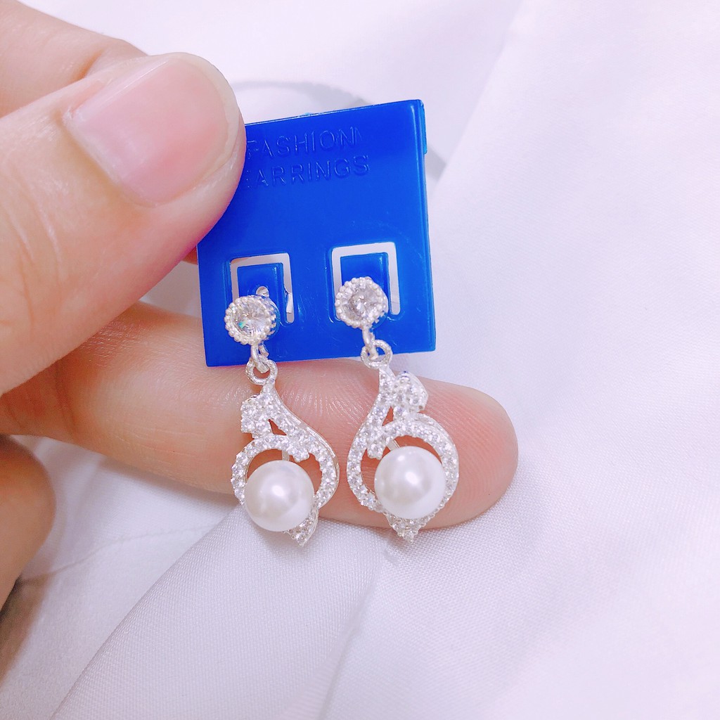 Bông tai nữ bạc ta gắn hạt châu nhỏ xinh - Bibi silver - BBS