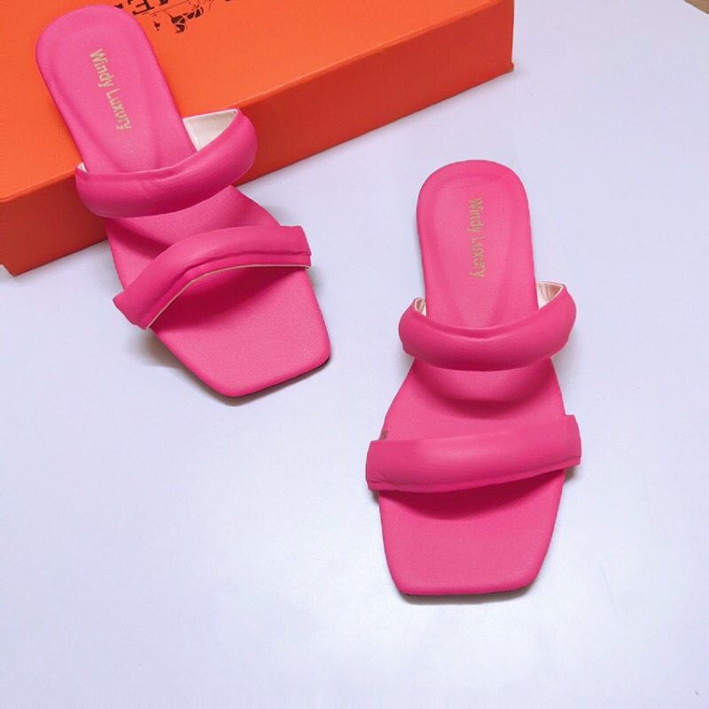 Dép lê nữ đế bệt 2 quai dày phồng da lì hot hit