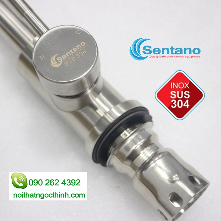 [MÃ SALE 5%]Vòi rửa chén Nóng Lạnh inox sus304 Sentano STN403 kiểu tròn XOAY 360 tiện lợi - TẶNG kèm cặp dây cấp inox