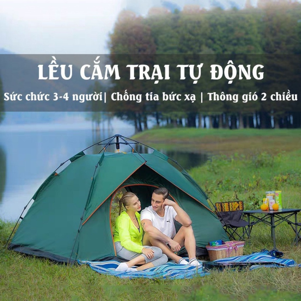 Lều Picnic Cắm Trại Dã Ngoại Du Lịch Đi Phượt Tự Bung 2 Cửa Cỡ Lớn  Đủ Cho 3-4 Người (200*200*145cm)