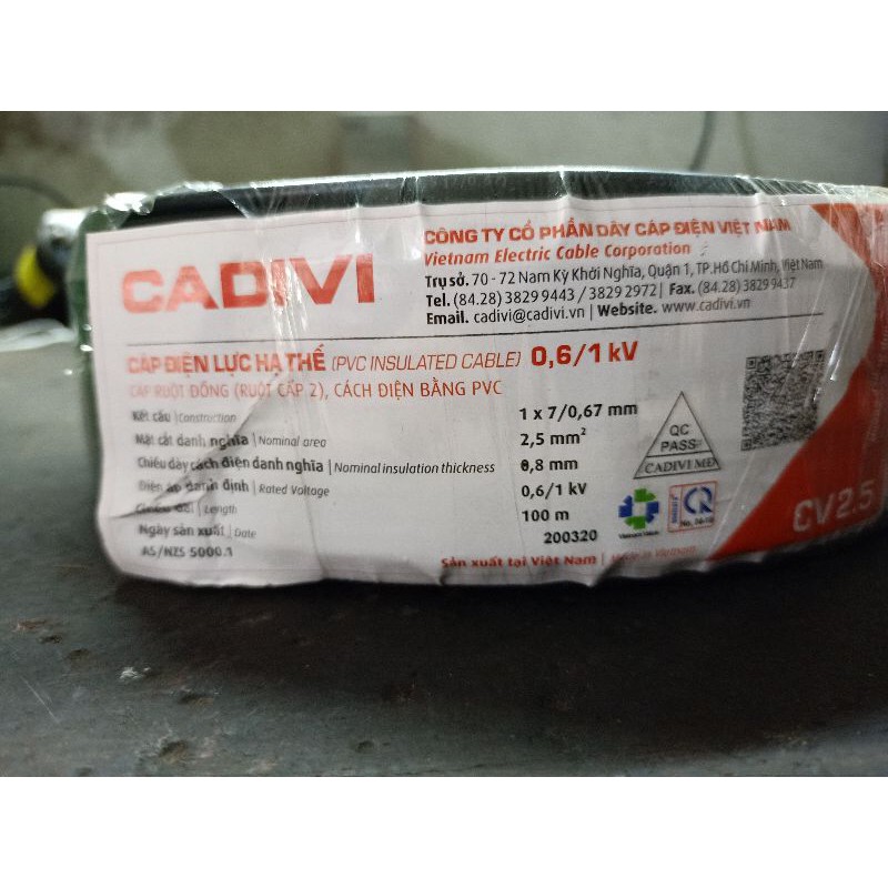 DÂY CÁP ĐIỆN CADIVI CV 2.5 (100 MÉT / CUỘN)