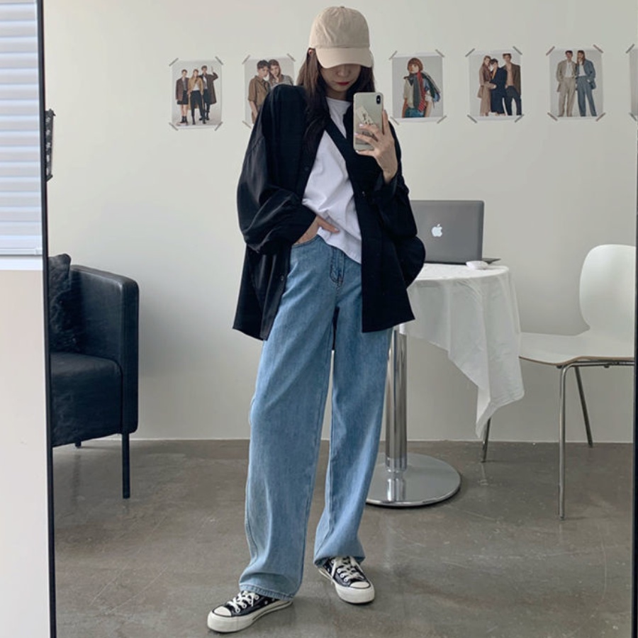 Áo Sơ Mi Nữ Form Rộng Khoác Ngoài Dài Tay màu đen &amp; trắng HAF05 Hỉn Hỉn Store