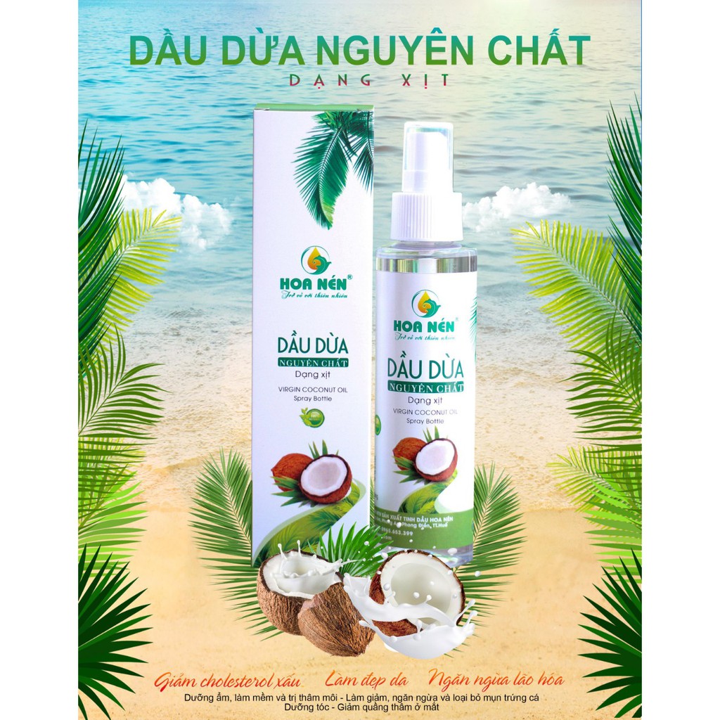 Dầu Dừa nguyên chất 100% Hoa Nén 170ml [Dạng xịt]_Thần dược cho làn da, mái tóc, đôi mi