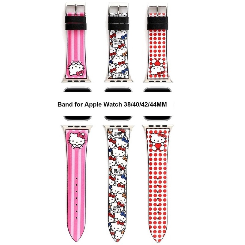 HELLO KITTY Dây Da Đồng Hồ Thông Minh Apple Watch Se 6 5 4 3 2 1 Kích Thước 38mm 40mm 42mm 44mm