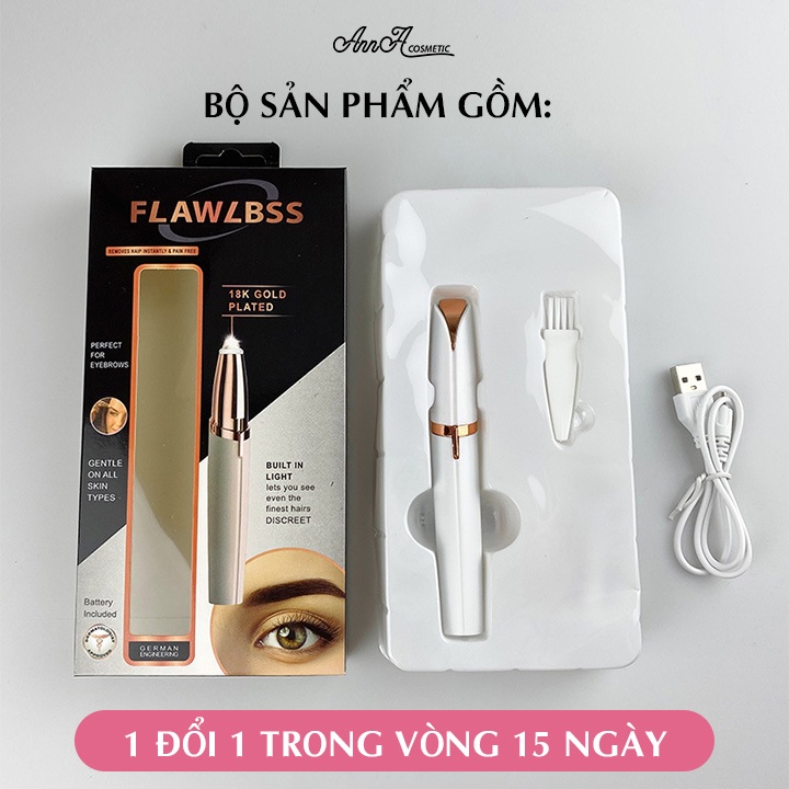 Bút Tỉa Lông Mày Cao Cấp FLAWLBSS Sạc Tích Điện Bút Tỉa Ria Mép Thẩm Mỹ Cho Phái Đẹp Tặng Kèm Bút Chì Kẻ Mày