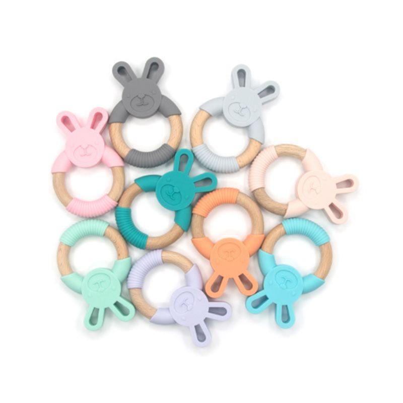 1 Đồ Chơi Lục Lạc Hình Thỏ Bằng Silicone Cho Bé Sơ Sinh Mọc Răng