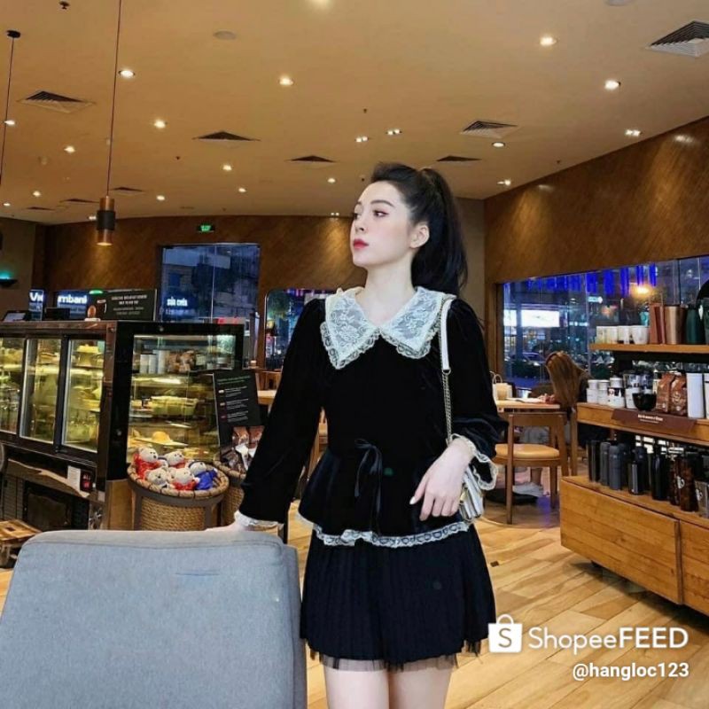 ÁO NHUNG CỔ PHỐI REN