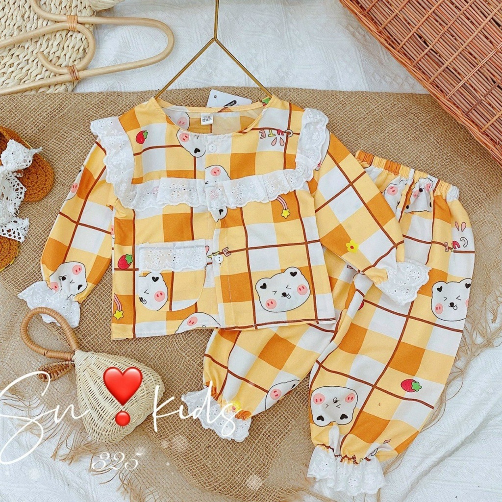 Bộ đồ dài tay phối cổ bèo lá rông cho bé gái cực dễ thương 8-20kg