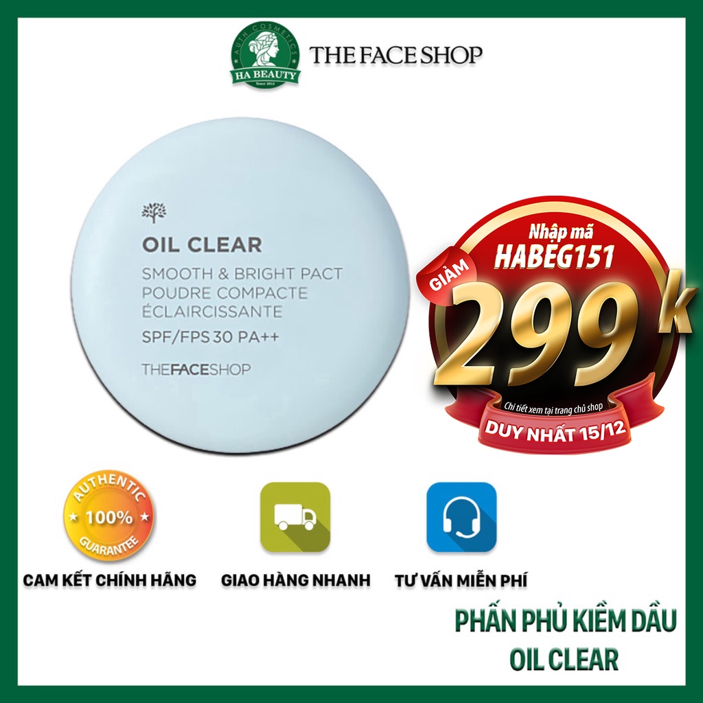 Phấn phủ kiềm dầu siêu mịn cho da hỗn hợp da dầu trang điểm The Face Shop Oil Clear Smooth & Bright Powder 9g