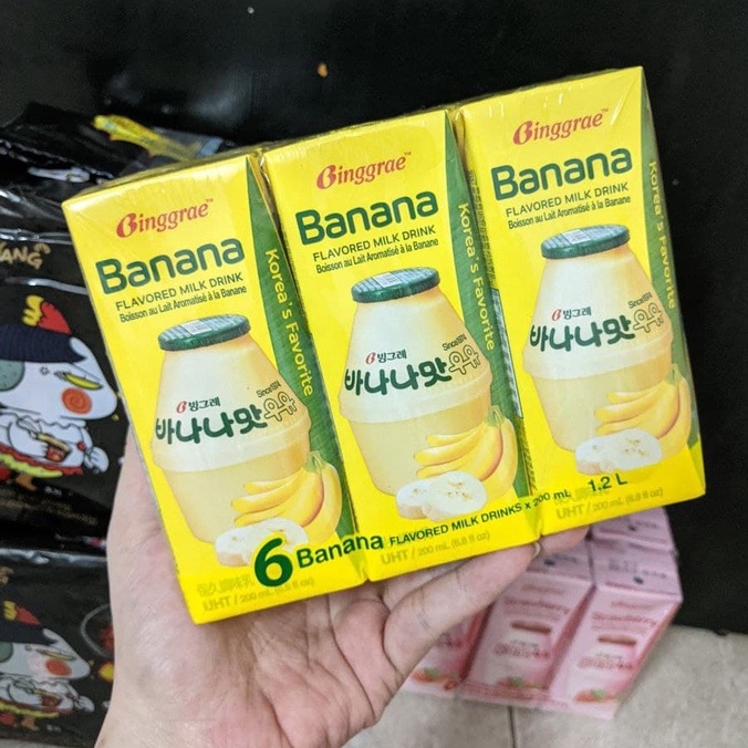 Sữa Chuối Hàn Quốc Banana Milk Binggrae / Sữa Dâu Hàn Quốc (1 lốc 6 hộp)