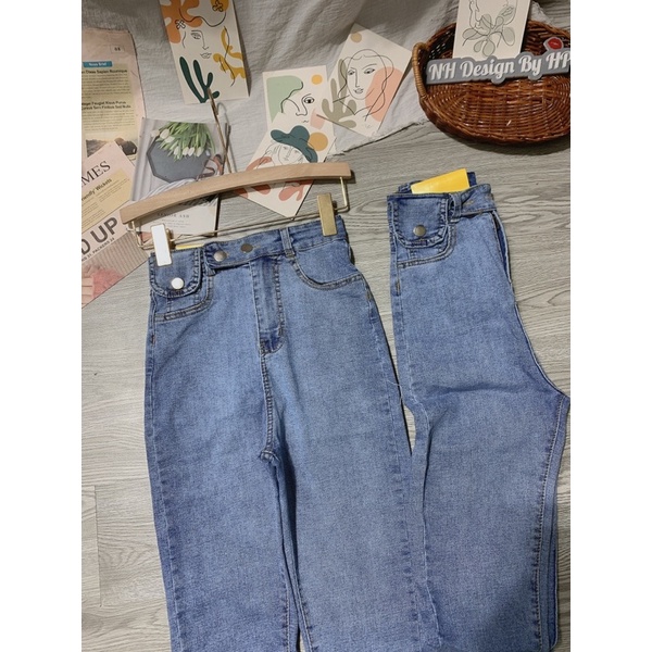 Quần jeans quai 2 khuy nắp túi