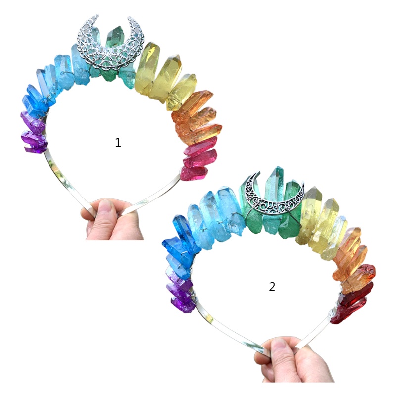 Băng Đô Cài Tóc Hình Vương Miện Bằng Kim Loại Pha Lê Raw Màu Cầu Vồng Nhiều Màu Tùy Chọn
