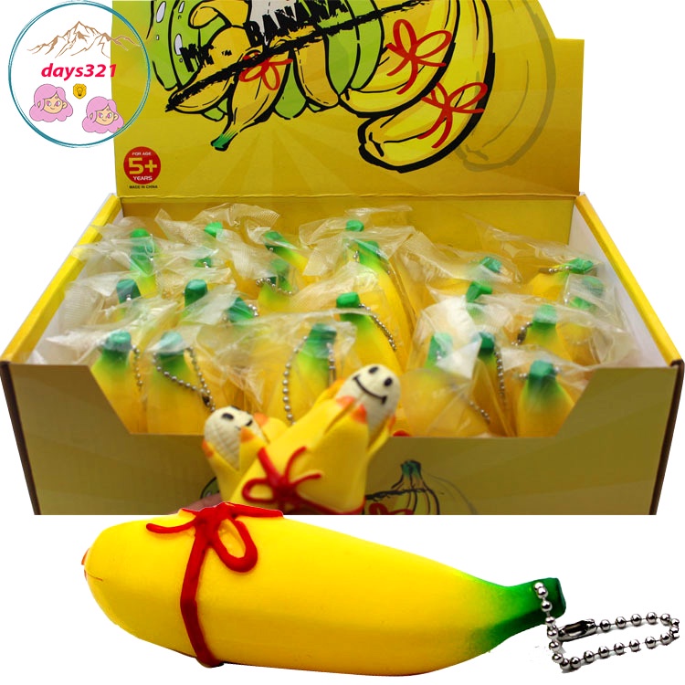 Móc khóa chuối bóp ra mặt cười Mr Banana Squishy Mochi mềm mịn dễ thương chân thực giảm stress