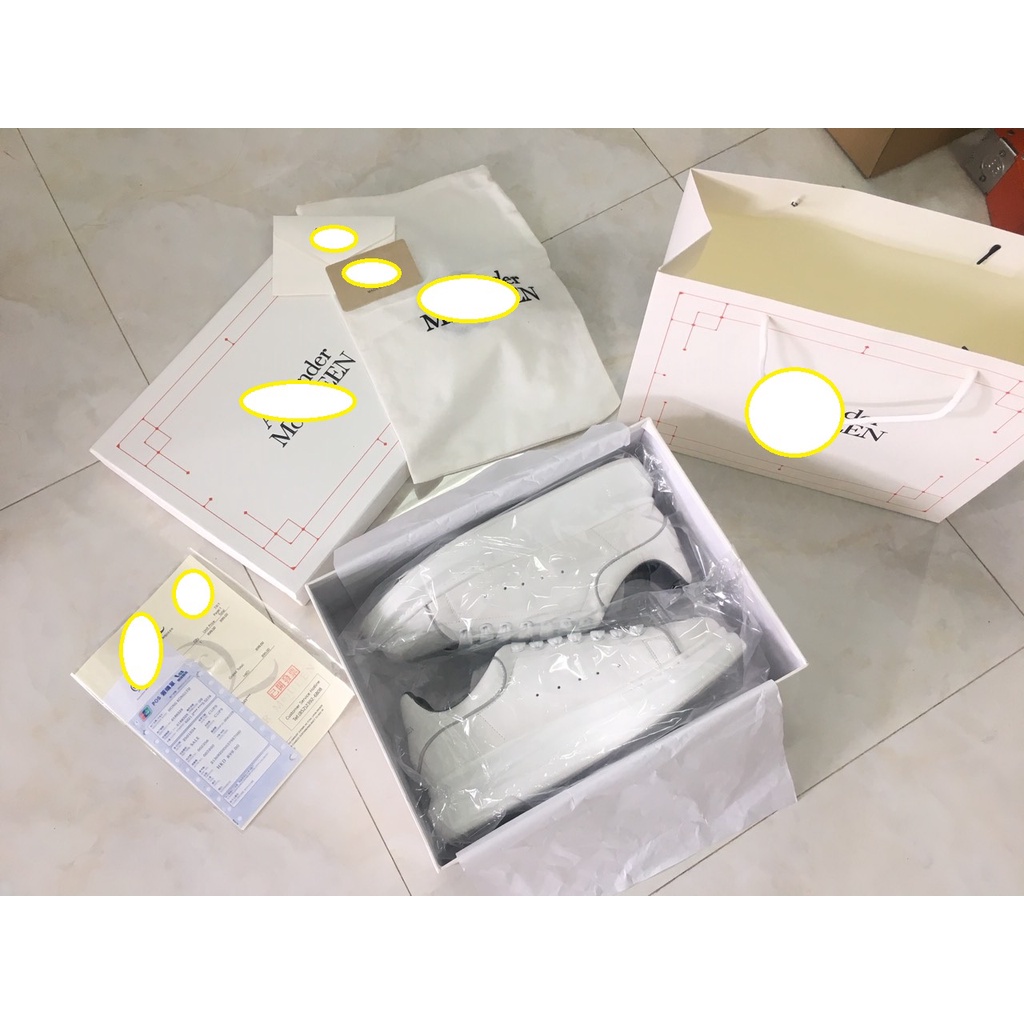 Giày thể thao Mờ Cê màu trắng phản quang cho nam nữ kèm box, túi, thẻ, tất đóng hộp cattong bảo vệ