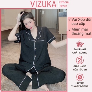 Đồ bộ Pijama nữ mặc nhà chất liệu xốp đũi tay ngắn quần dài siêu mềm mịn VIZUKA TN01