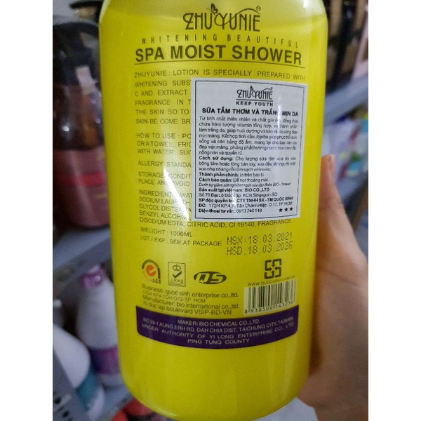 Sữa tắm thơm và trắng mịn da ZHUYUNIE whitening beatyful spa moist shower 1000ML
