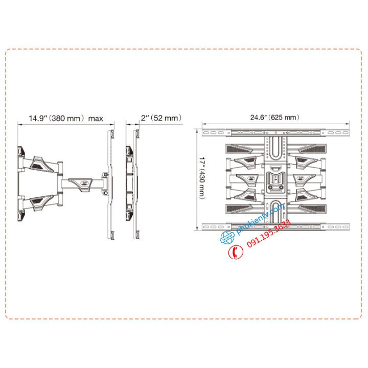 [Thiết Kế 2021] Giá Treo Tivi Góc Xoay NB P6 45 - 75 Inch - Xoay Đa Năng - Hàng Chính Hãng North Bayou