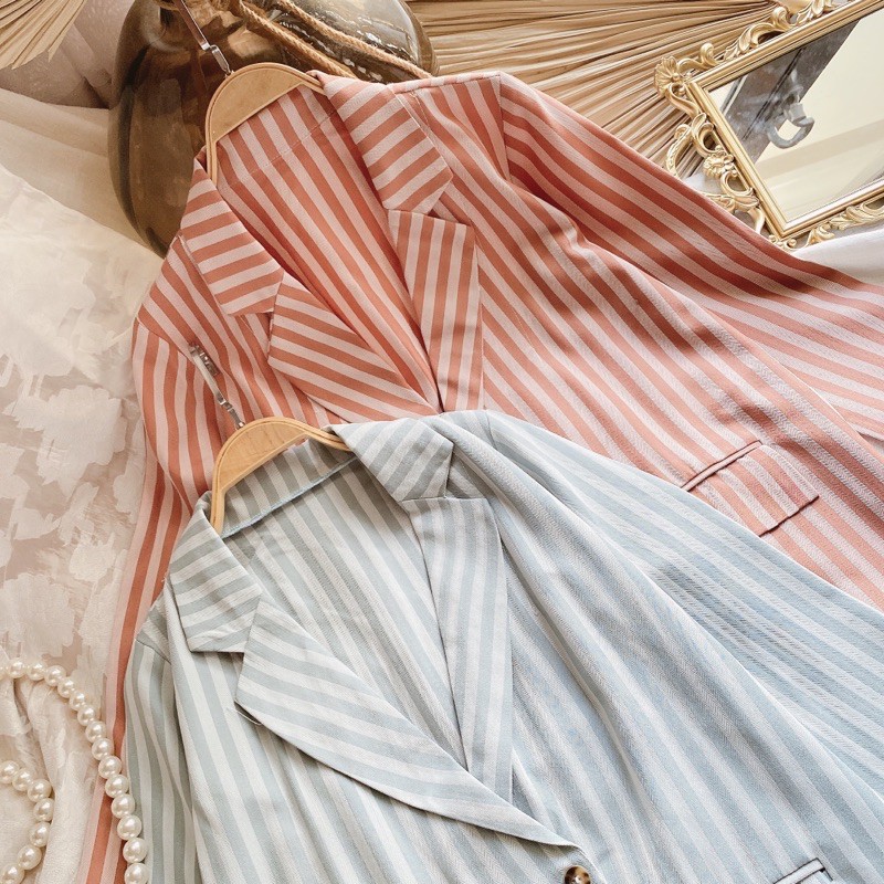 Áo khoác Blazer nude cao cấp chất vải dày dặnÁo vest sọc dài tay nữ